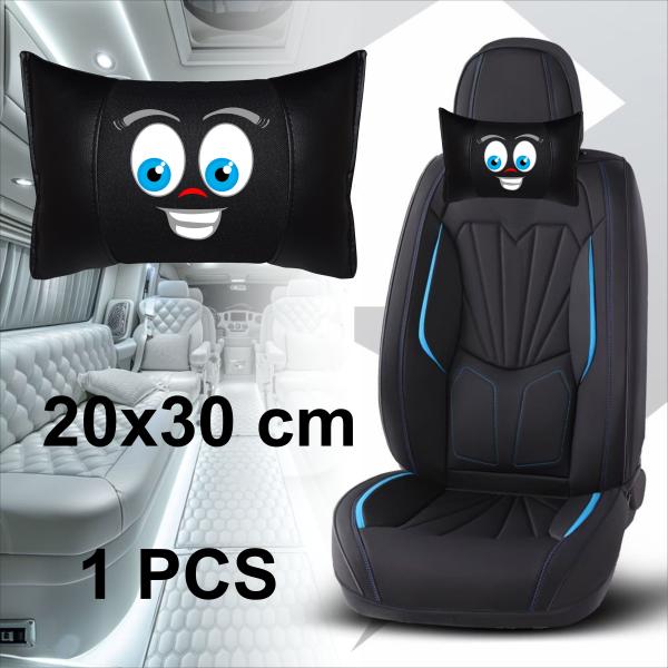 Auto Nackenkissen 20x30cm Nackenpolster Leder Schwarz mit Druck Design